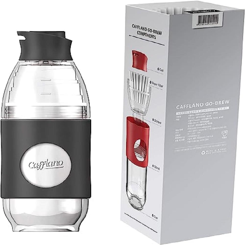 Cafflano GO-BREW – Portable Pour Over Brewing Coffee, Tea and Beverage Bottle BPA Free (Black)